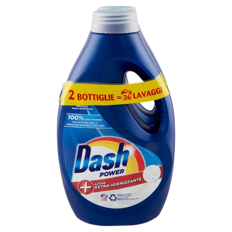 Dash Power Detersivo Lavatrice Liquido per Bucato+Azione Extra-Igienizzante 2x18=36 Lavaggi 2x990 ml